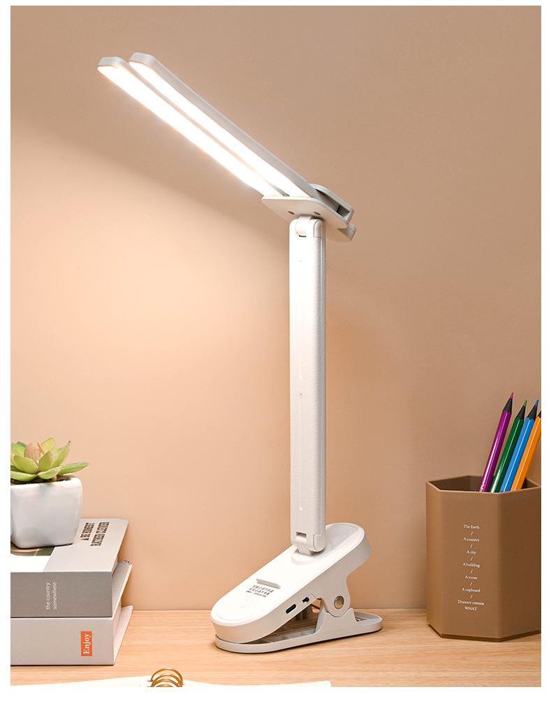 Rechargeable LED Desk Lamp with Eye Protection, Clip-On for Children's Bedroom or Dormitory.