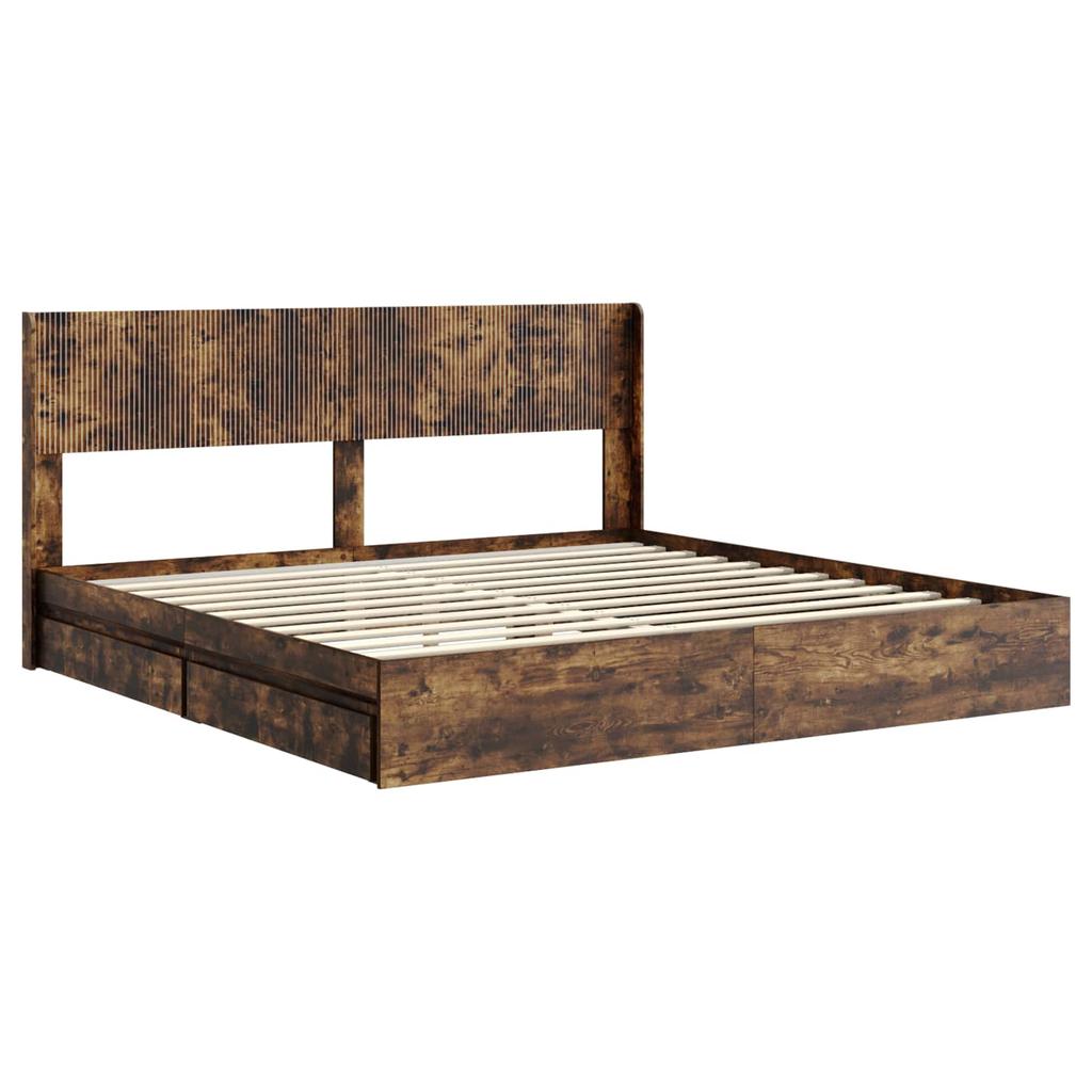 Bed Frame with Storage Space and Headboard Smoked Oak