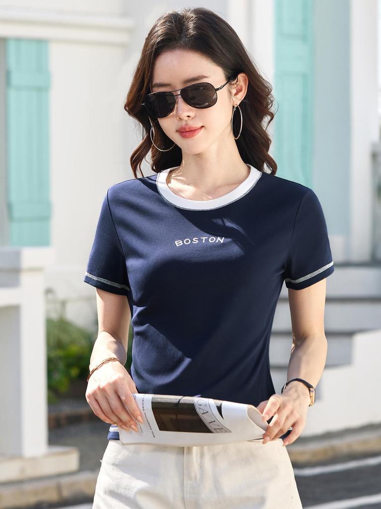 2026 Spring Women's Short Sleeve Printed Round Neck T-shirt