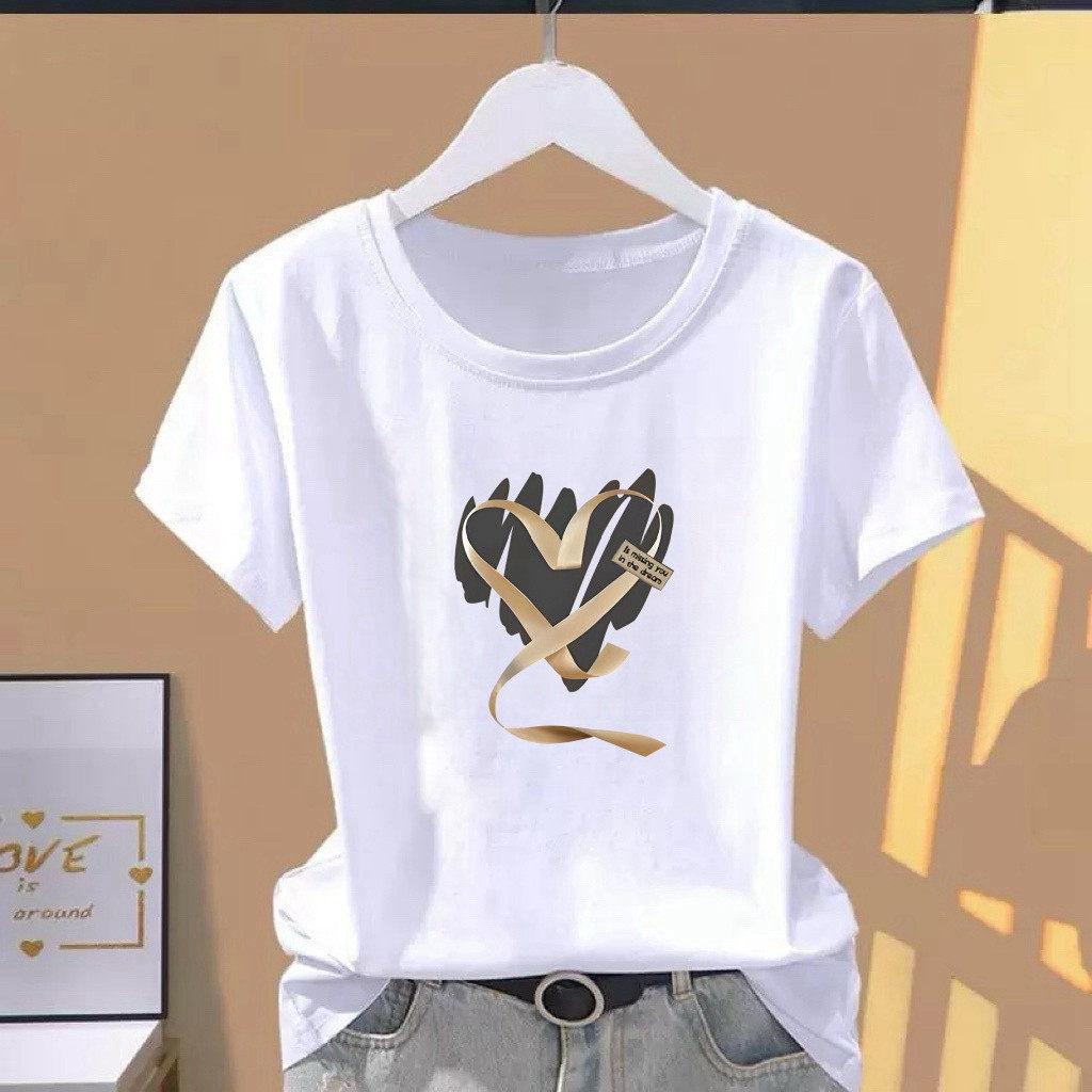 2026 Women s Casual Short Sleeve White Letter Print Round Neck Loose T-shirt XL