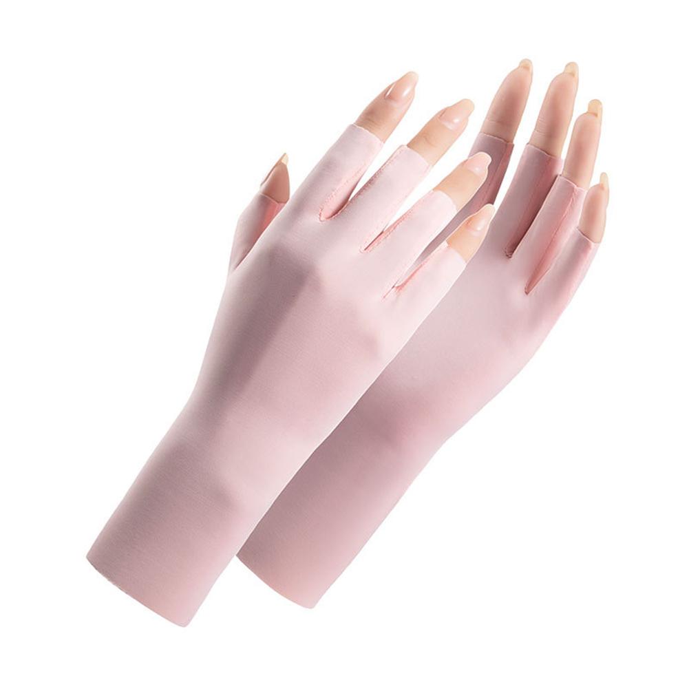 1PAIR Women Summer Sunscreen Gloves Ice Silk Half-finger Gloves Fashion Elegant UV-resistant Breathable Multicolor Driving Glove