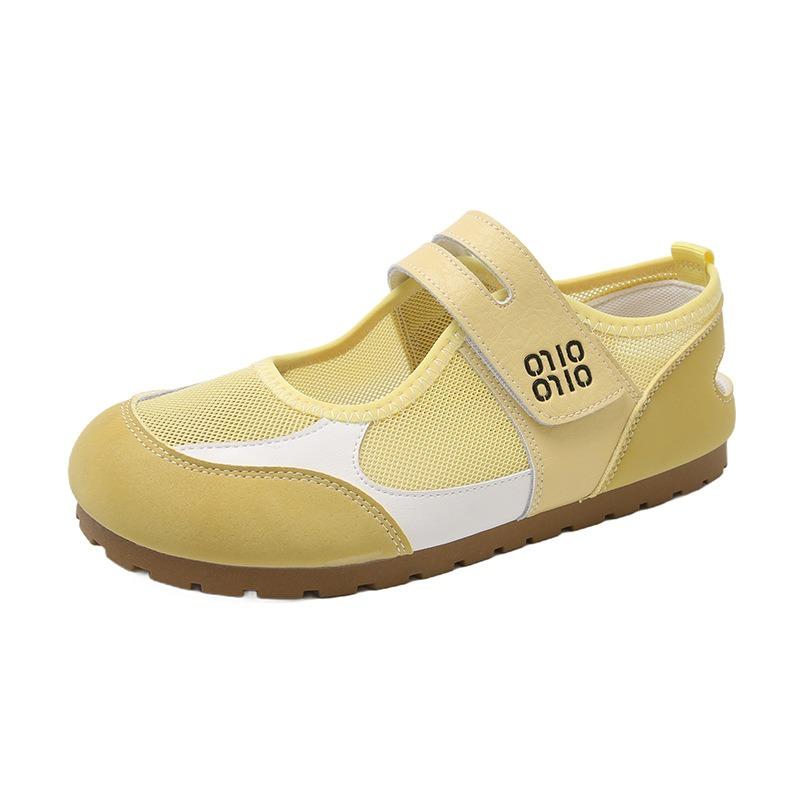 Yellow shoes mesh Mary Jane shoes summer new Velcro light mouth round head canvas shoes single shoes