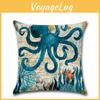 Retro Sea Theme Cushion Cover Thick Velvet Pillow Case Soft Fiberfill Print 45*45cm