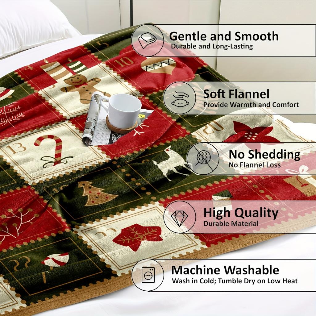 1 Stück Gemütliche Vintage-Weihnachtsdruck-Flanell-Decke - Weiche, Warme und Flauschige Überwurfdecke für Couch, Sofa, Büro, Bett, Camping und Reisen