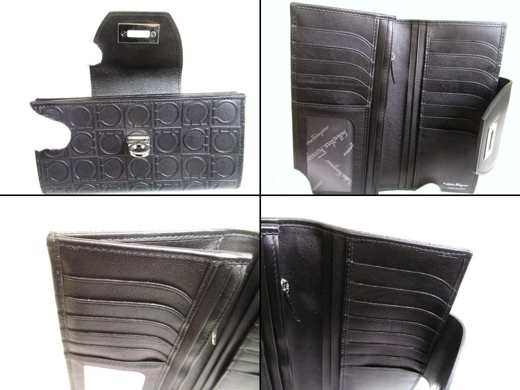 Authentic Salvatore Ferragamo Gancini Black Leather Flap Long Wallet #b127  Open box