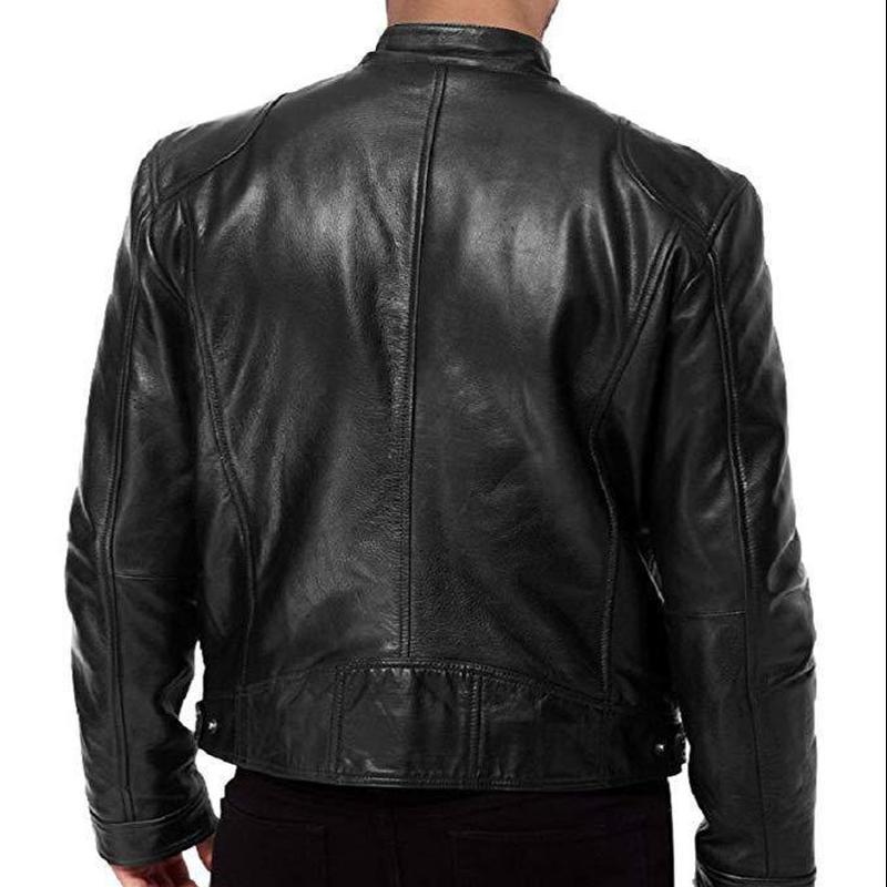 Herren-Lederjacke, Herbst und Winter, Reißverschlusstasche, Strickjacke, Herren-PU-Leder, Stehkragen, Motorradjacke, Lederjacke