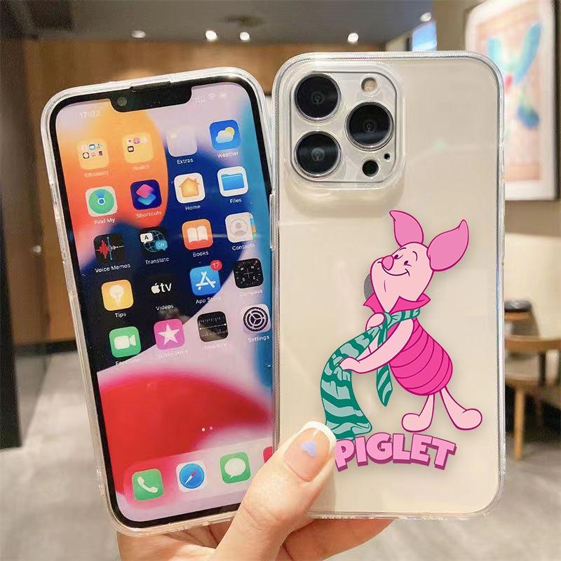 Clear Phone Case For iPhone Apple 14 12 13 16 15 11 Pro SE 8 7 Plus X XR XS Max SE Case Funda Coque Shell Cute Pink Piglet Anime