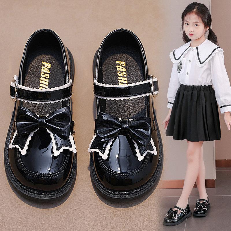 Girls' black single shoes, new spring and autumn princess shoes, leather shoes with soft soles for school performances, Korean-style children's shoes