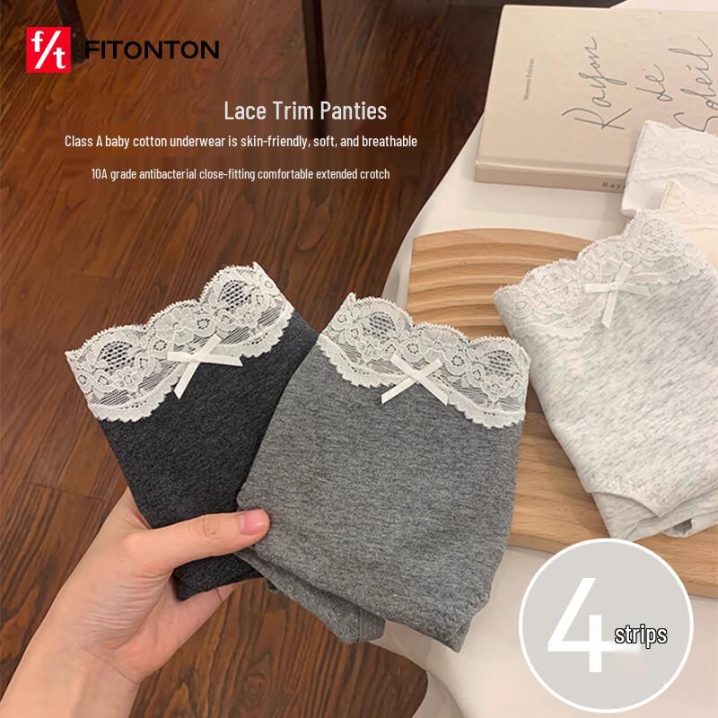 FitonTon Women's 10A Antibacterial Cotton Lace Tummy Control Briefs 4-Pack