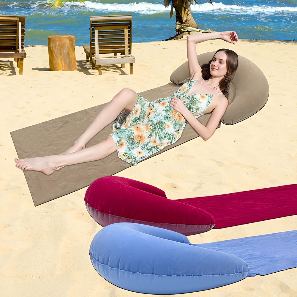 Beach Mat with Inflatable Headrest,Sandproof Beach Blanket,Outdoor Camping and Picnic Placemat, Sunbathing Mat, Summer Travel