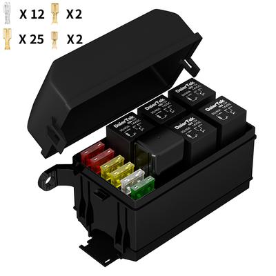 12V Relay Box Waterproof Kit 6 Way Universal Relay Fuse Box 6 Slots Relay Block ATC/ATO Fuse Block with Relay for Car Truck