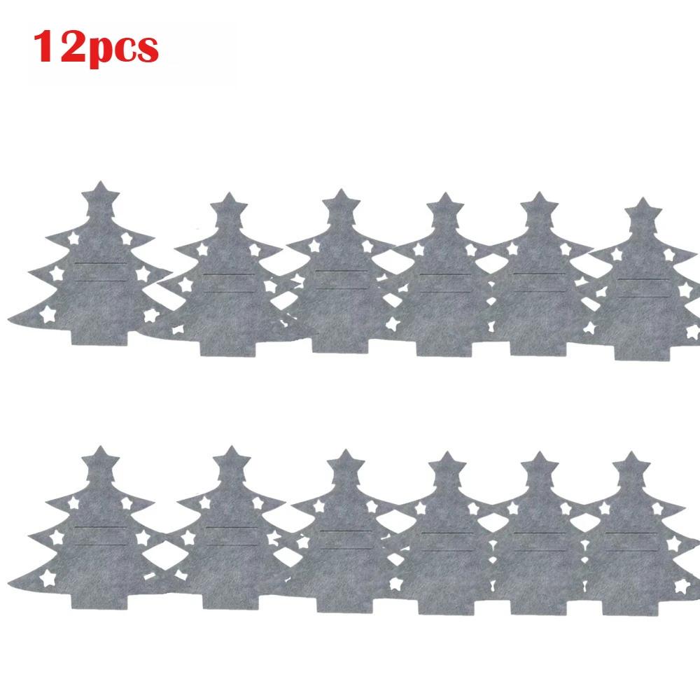 10/12pcs Christmas Tree Placemat Set With Cutlery Pockets Holiday Table Setting Heat Resistant Tableware Protector Decor