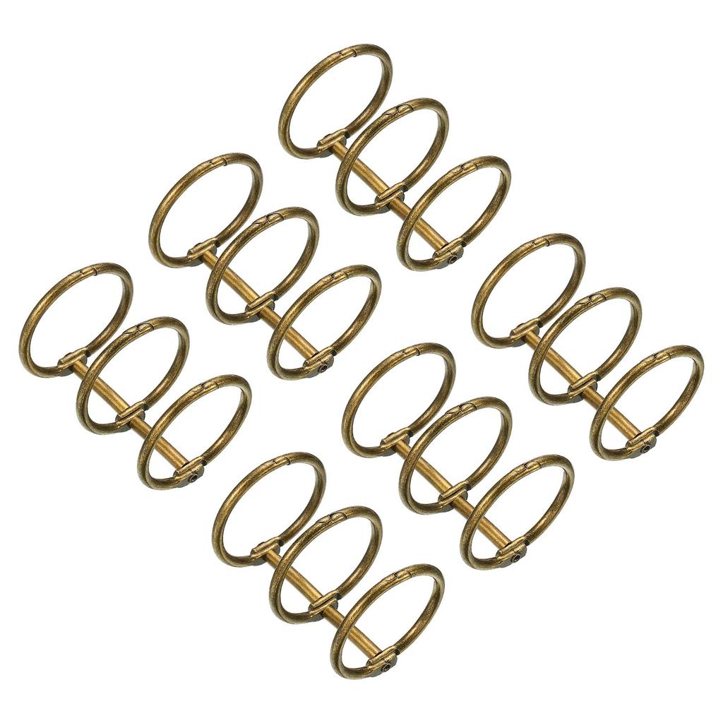 PATIKIL Binder Inner Metal Book Office Bronze 6-Pack Rings, 25.5mm Diameter, Rings, Loose-Leaf Rings, 3-Circle Design, Desktop,