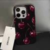 Black Cherry Pattern Case for IPHONE 16ProMax 15 14 13 12 11 17 Pro Max 16e X XS XR XSMax 7 8 Plus SE 2020 Soft TPU Phone Cases