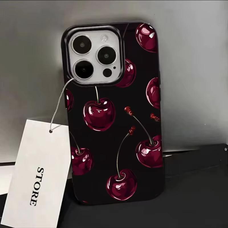 

Black Cherry Pattern Case for IPHONE 16ProMax 15 14 13 12 11 17 Pro Max 16e X XS XR XSMax 7 8 Plus SE 2020 Soft TPU Phone Cases iPhone 16 Plus