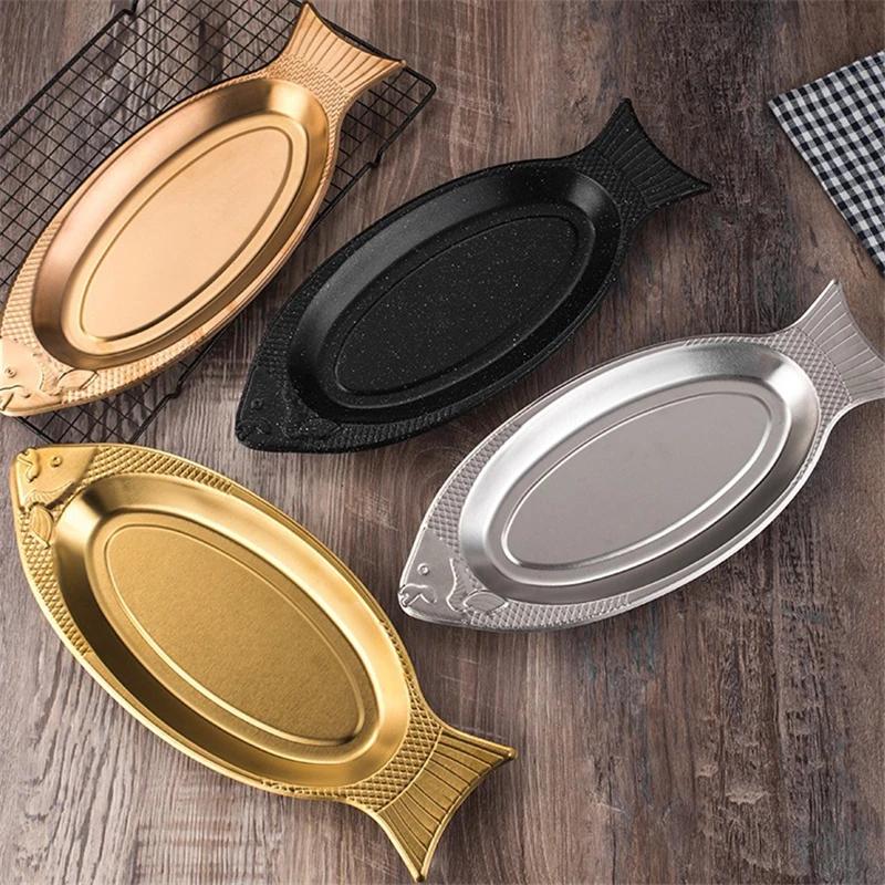 Korean Style Stainless Steel Plate Fish Dish Fish Shaped Plates Steamed Fish Creative Egg Plate Barbecue Plate Tray Plates
