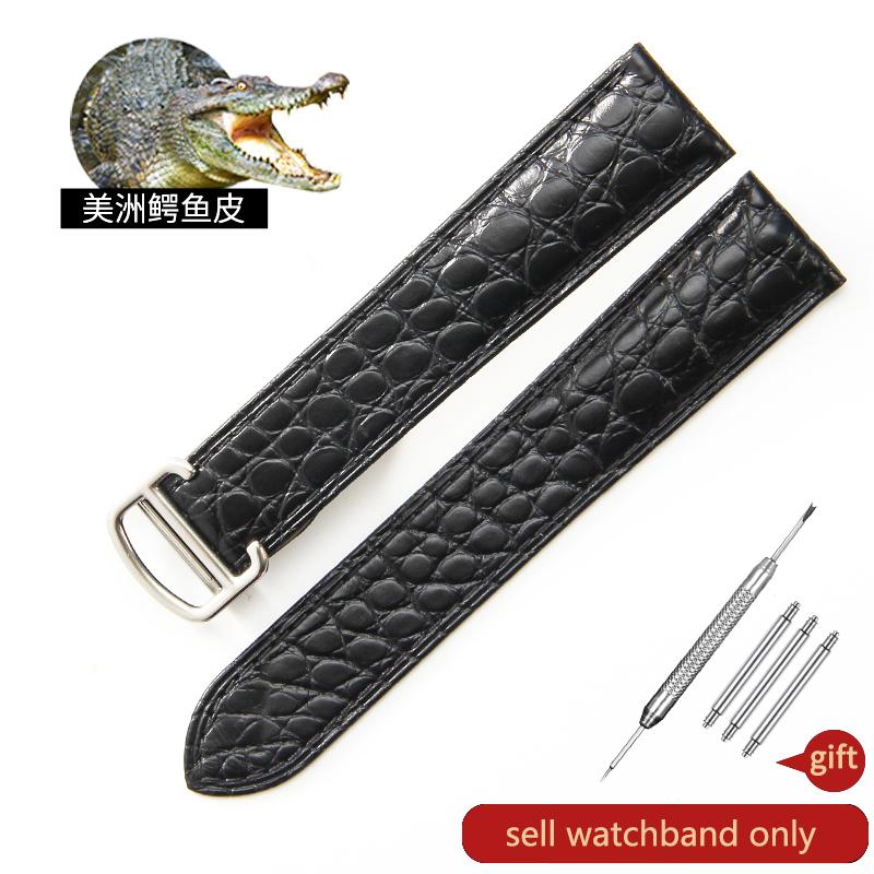 Waterproof Sweatproof Dainty Genuine Leather Watch Strap for Cartier Tank Solo Series Crocodile Watchband 17 22 25mm Balck Brown