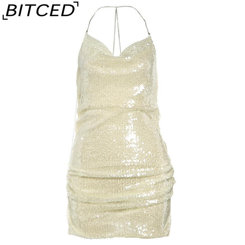 

BITCED Fall Women s Solid-Color Slim-Fit High-Waisted Streetwear Halter Backless Dress L абрикосовый