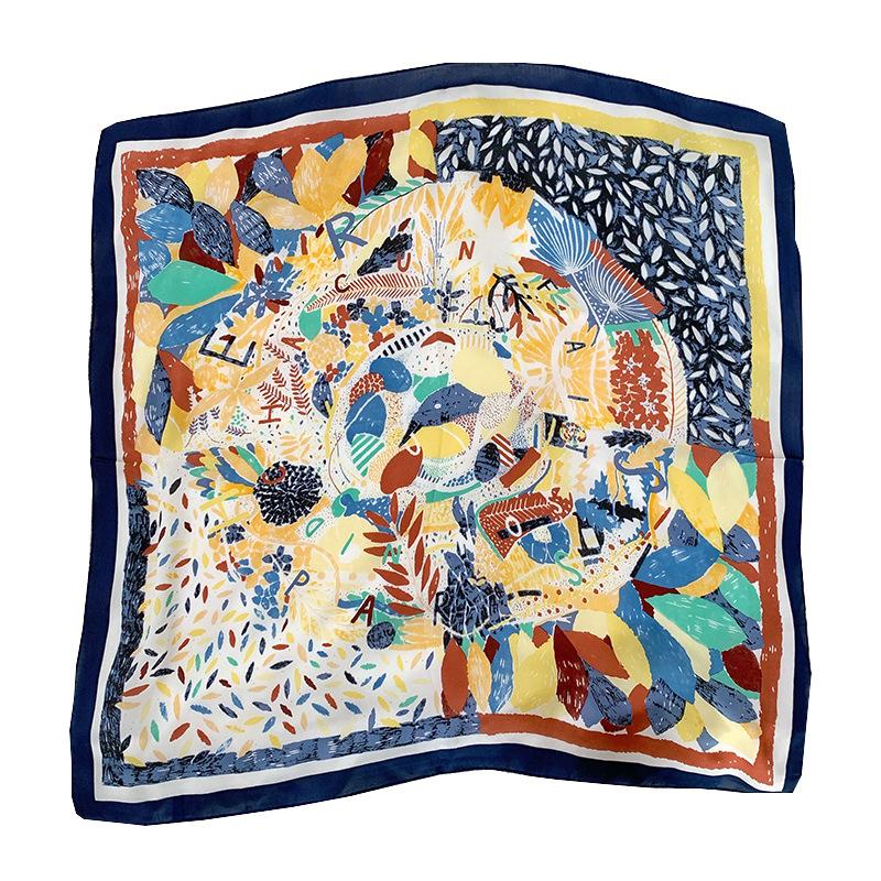 

68Cm Multi-Color Leaf Pattern Silk Scarf For Women Imitation Silk Fashion Versatile Headwear Clothing Square Scarf