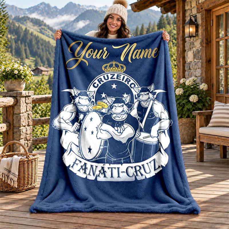 Cruzeiro Esporte Clube Custom Name Flannel Blanket Personalized Soft Warm Plush Throw Blanket Customized Gift for Family Friends
