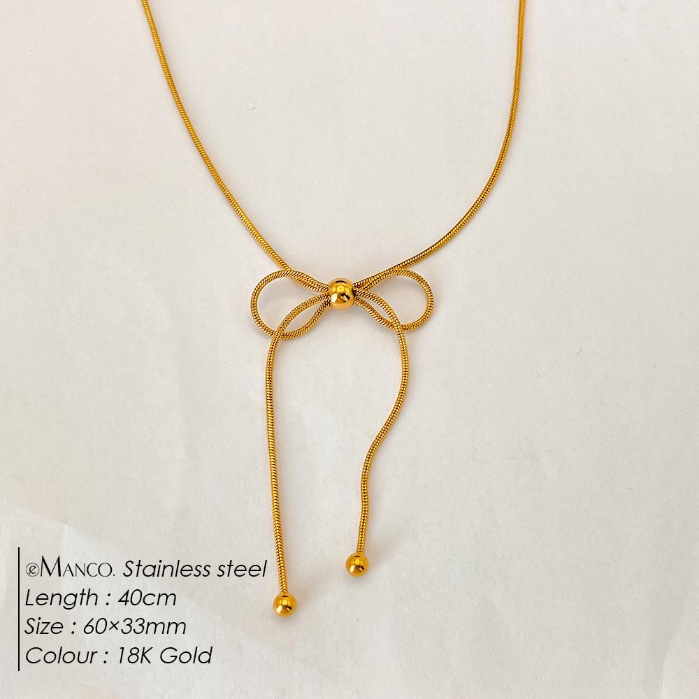 eManco Stainless Steel Bow Necklace Tarnish Free Fashion Zircon for Women High Quality Accessories Gift