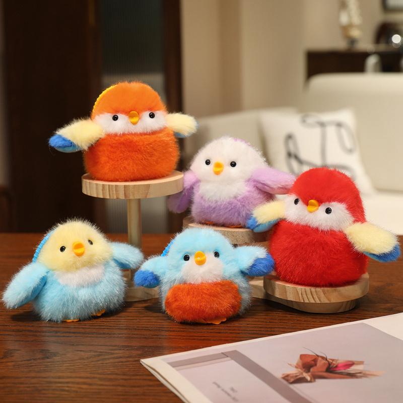 11Cm Cute Sounding Fatty Bird Plush Pendant Stuffed Colorful Fuzzy Sparrow Titmouse Cartoon Animal Keychain Fashion Accessory