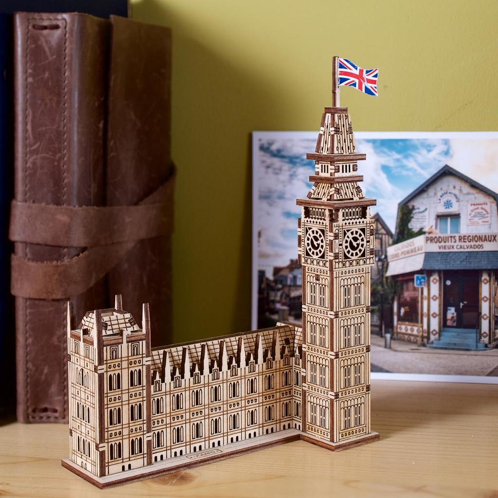 UGEARS Wooden 3D Puzzle Big Ben Model Kit for Adults Easy Craft London Building Kit 63 Pieces - - -