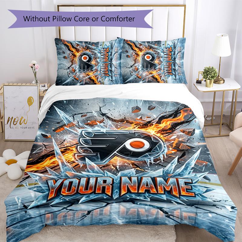 City Flames Personalized name text Bedding Set, 1 Duvet Cover & 2 Pillowcases Soft Comfortable Bedroom Home Textile Décor