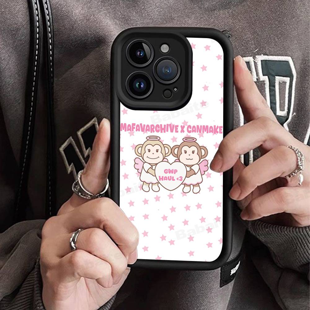Cute Ins Sweet Cool Biye Monkey Silicone Soft Phone Case For IPhone 17 16 15 14 Plus 13 12 Mini 11 Black Cover
