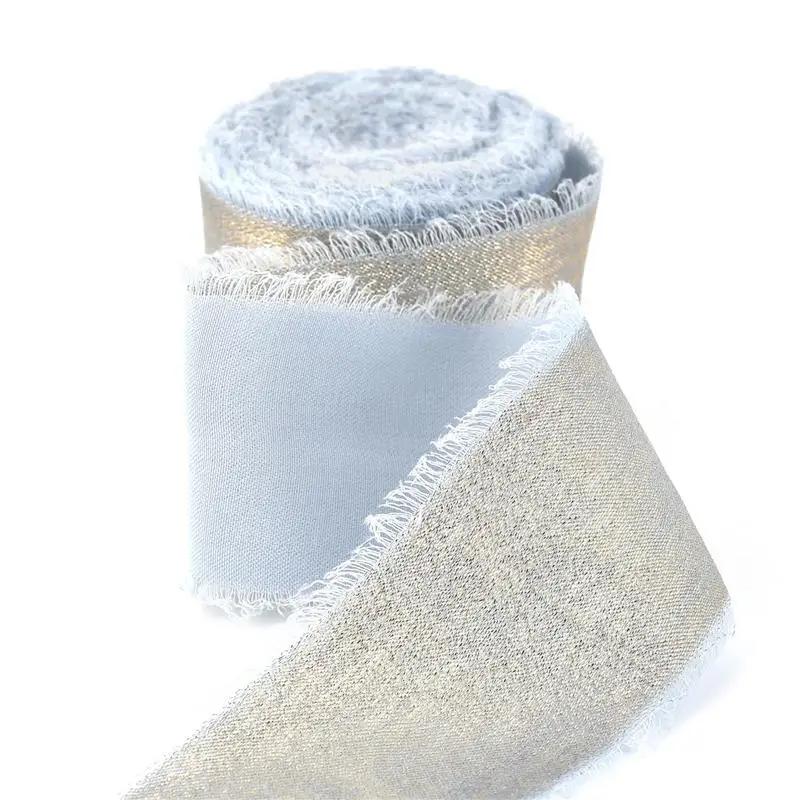 Handgefertigtes Ausgefranstes Kanten Goldenes Seidenband Stoffband Für Hochzeitseinladung Verpackung Sträuße Geburtstagsfeier Dekorationen Geschenke