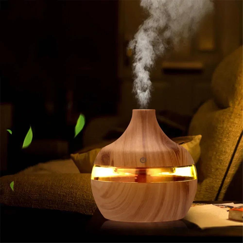 Luchtverfrisser Kleur Nachtlampje USB 300ml Elektrische Luchtbevochtiger Essentiële Aroma Olie Diffuser Ultrasone Houtnerf LED-verlichting