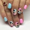 24 Pcs Gradient Artificial Nail Short Square Full Cover False Nail Glossy Stick On Nail Coconut Tree Press On Nail