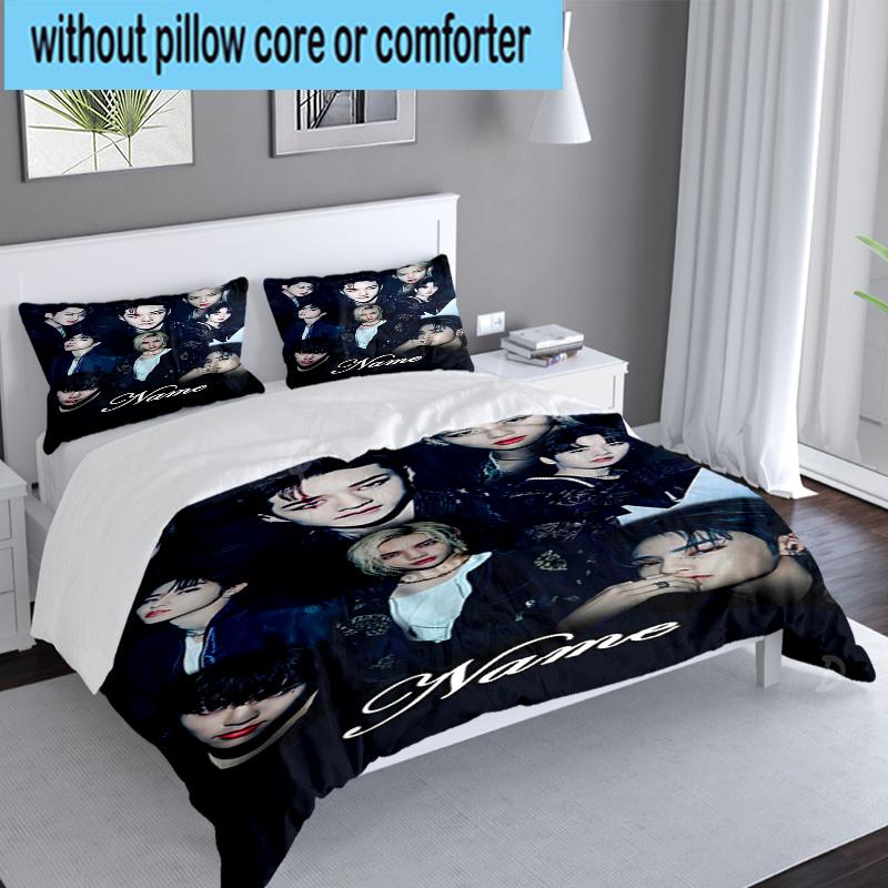 Custom Name 3PCS K-pop Stray Style Collective Bedding Set, Including 1pc Duvet Cover And 2pcs Pillowcases, Suitable for Dorms and Bedrooms Gift