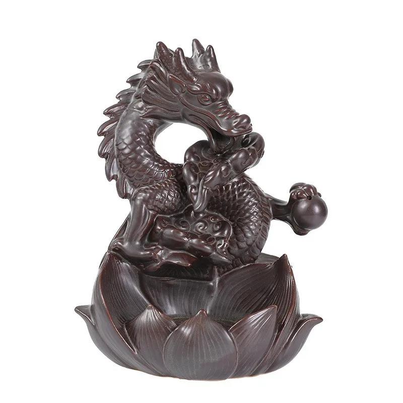 Lotus Dragon Keramik Home Ornamente Wasserfall Rückfluss Weihrauch Brenner Weihrauch Stick Halter Drachen Räuchergefäß