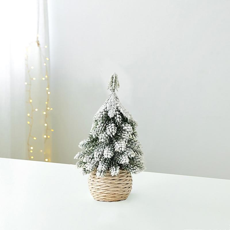 1PC Small Green Christmas Decor Plastic Christmas Tree Window Display Decor Flocked Artificial Christmas Tree
