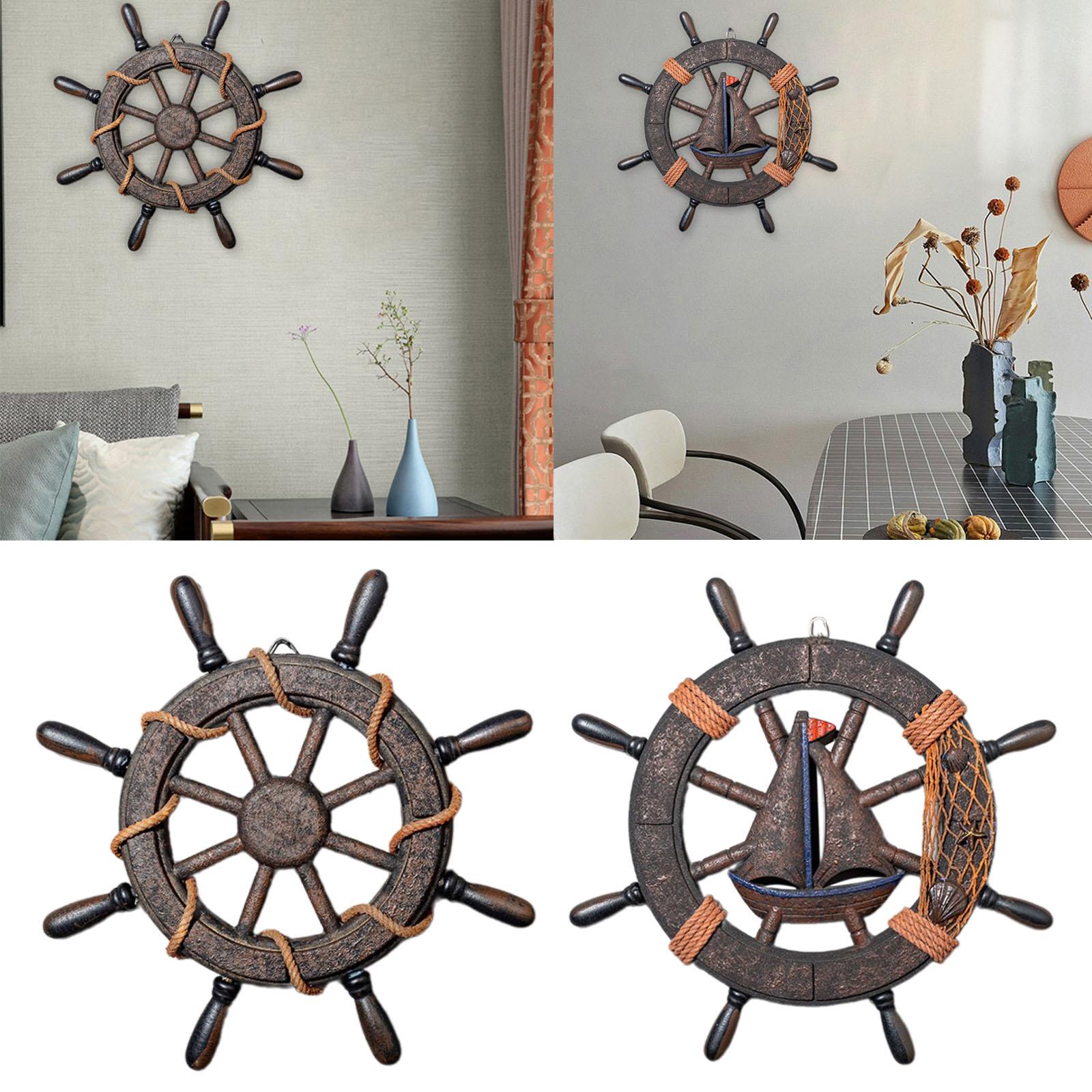

Wall Art Decor Nautical Wheel Wall Sculpture Wooden Ship Steering Wheel Boat Rudder for Club Living Room Bar Fireplace Farmhouse Without Net32x3x32cm