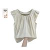 Cypress Women's Pleated Cotton Linen Short Sleeve Top