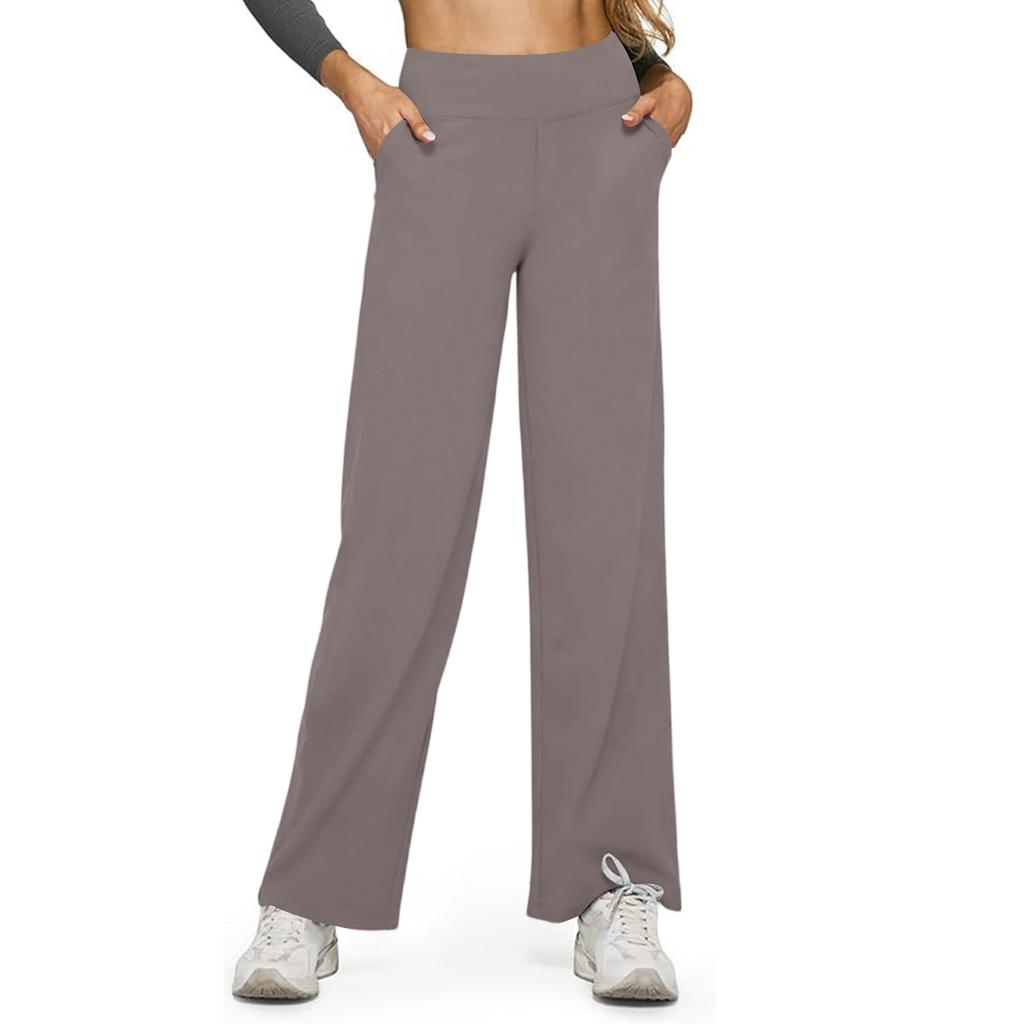 Women's Casual High-waisted Straight-leg Pants, Loose Pocket Yoga Pants