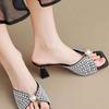 BrandNew HotSeason Style Versatile Pearl Commuting Temperament Mid-heel Slim Heel Open-toe Sandal Slippers for Women