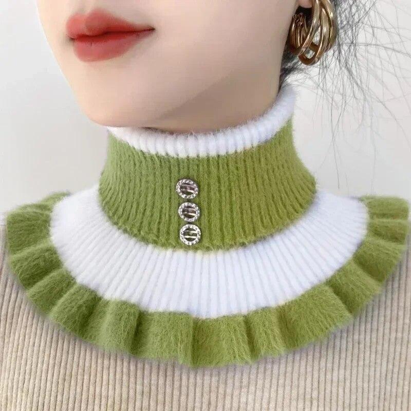 Women'S Knitted Striped Faux Mink Fur Collar, Cervical Protection And Warm Neck Cover, Versatile Lapel Collar And Interior Accessories