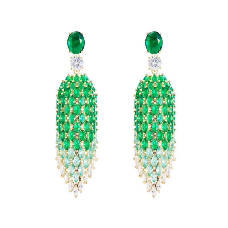 Heavy Industry Advanced Rhombus Atmospheric Zircon Earrings Needle Super Flash Full Diamond Earrings Pendant Ear Jewelry