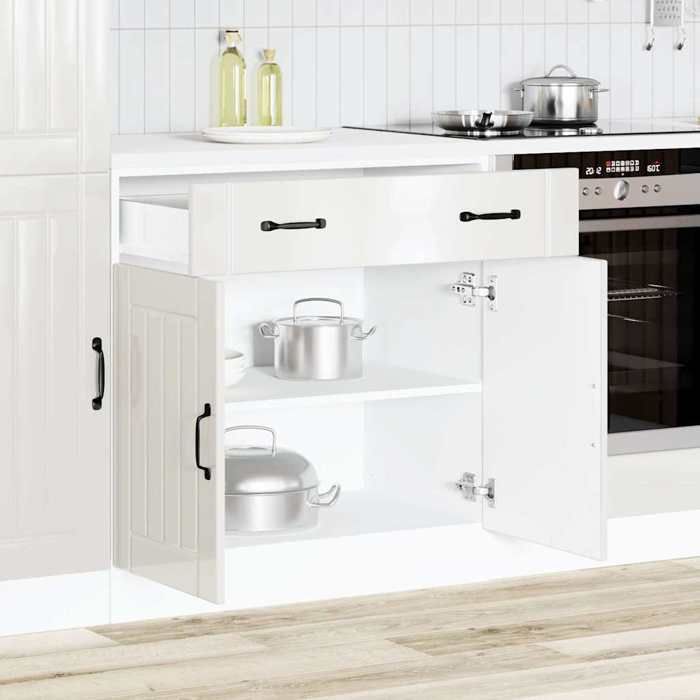 VidaXL Kitchen Cabinet Lucca Glossy White Engineered Wood, Sink Cabinet, Kitchen Cabinet with Drawer, Cabinet 853739