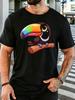 Unisex Soft Cotton Crew Neck Tee Cute Cartoon Rainbow Beak Toucan Perched On Branch Print Loose Animal Tropical Daily Holiday Tops
