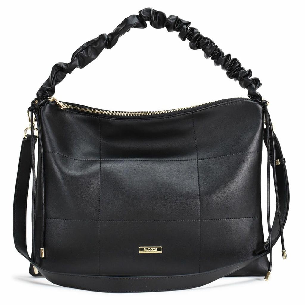 Barcos Stitch Design Leather Premium Cowhide Black Handbag, Women's, 2-Way, Handbag/Shoulder Bag, Leather, Square,