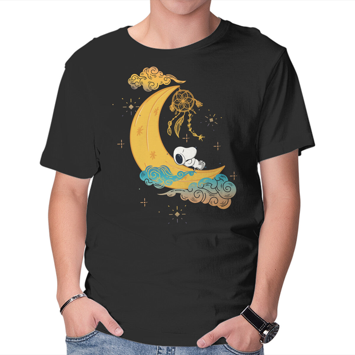 Unisex Crew Neck T-Shirt Snoopy Moon Graphic Short Sleeve Casual Tee M