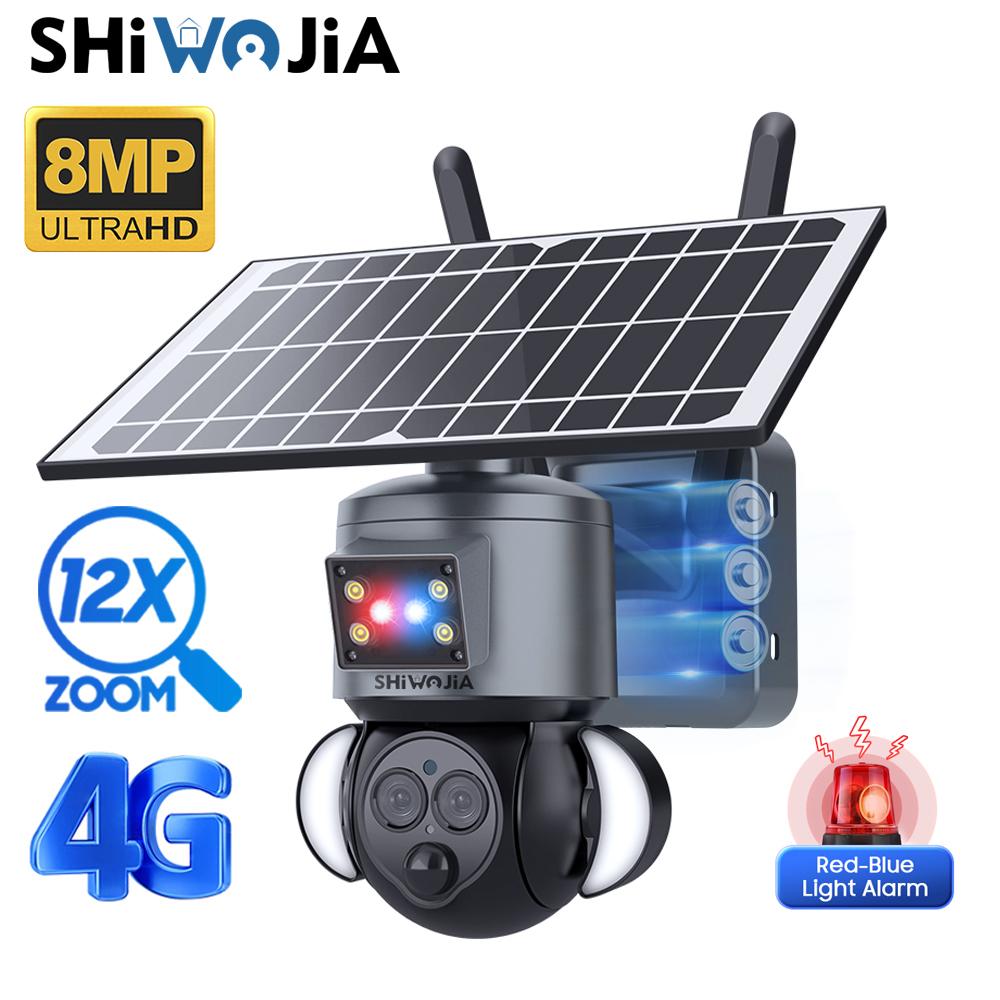 

Сонячна камера SHIWOJIA 4G sim-карта 4K 8MP Dual Lens 12X Optical Zoom Outdoor WIFI Solar Panel Humanoid Tracking Camera CCTV Alarm Only WiFi Camera