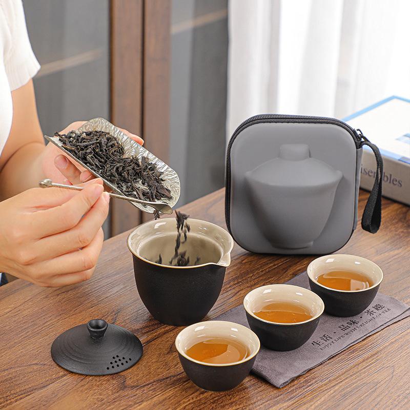 Conjunto de chá de viagem Copo Kuaike, um bule, três xícaras, tigela de cobertura portátil, conjunto pequeno, conjunto kung fu para exterior, presente de chá