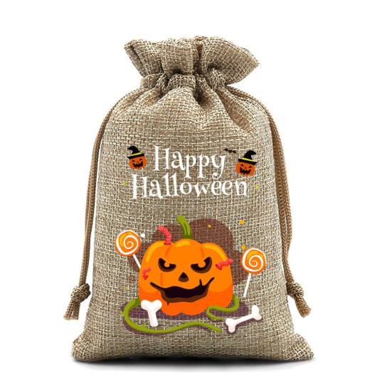12Pcs Halloween Pumpkin Burlap Gift Bags Small Drawstring Goodie Treat Bag Halloween Linen Jute Candy Bag for Kids Trick or Treat Party Supplies
