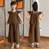 Girl Summer Sweet Solid Color Set Ruffle Shirt Doll Shirt Wide Leg Pants Two Piece Set