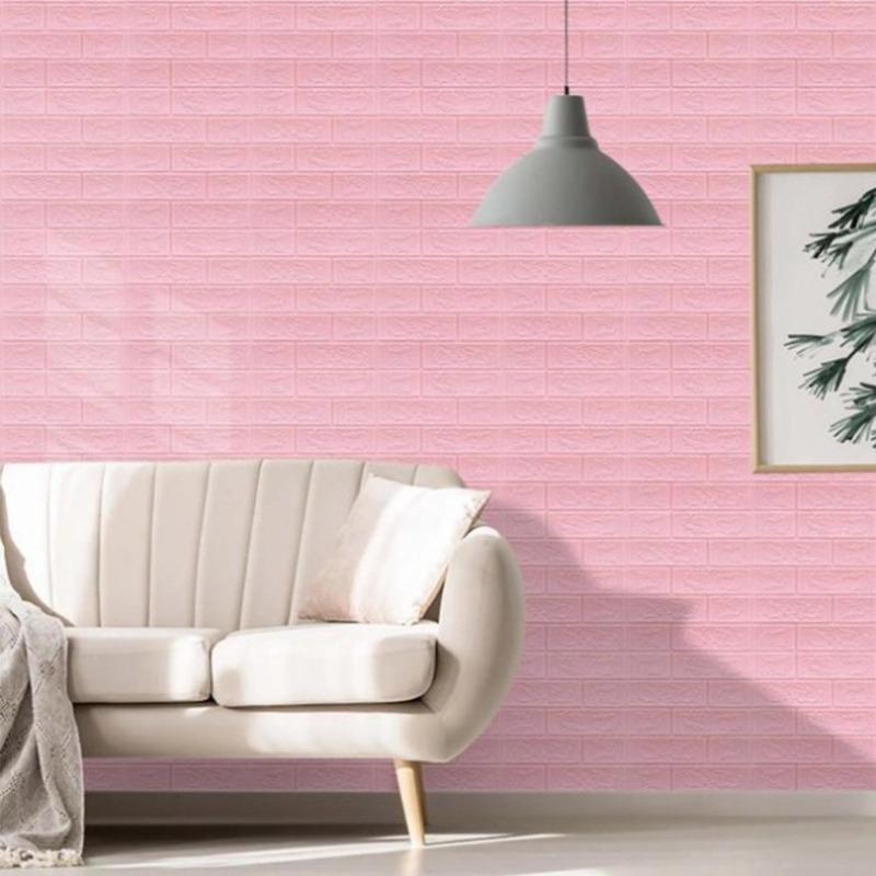70cmX1m Waterproof Self-adhesive 3D Brick Patterned Wallpaper with Solid Color for Living Room Wall Stickers